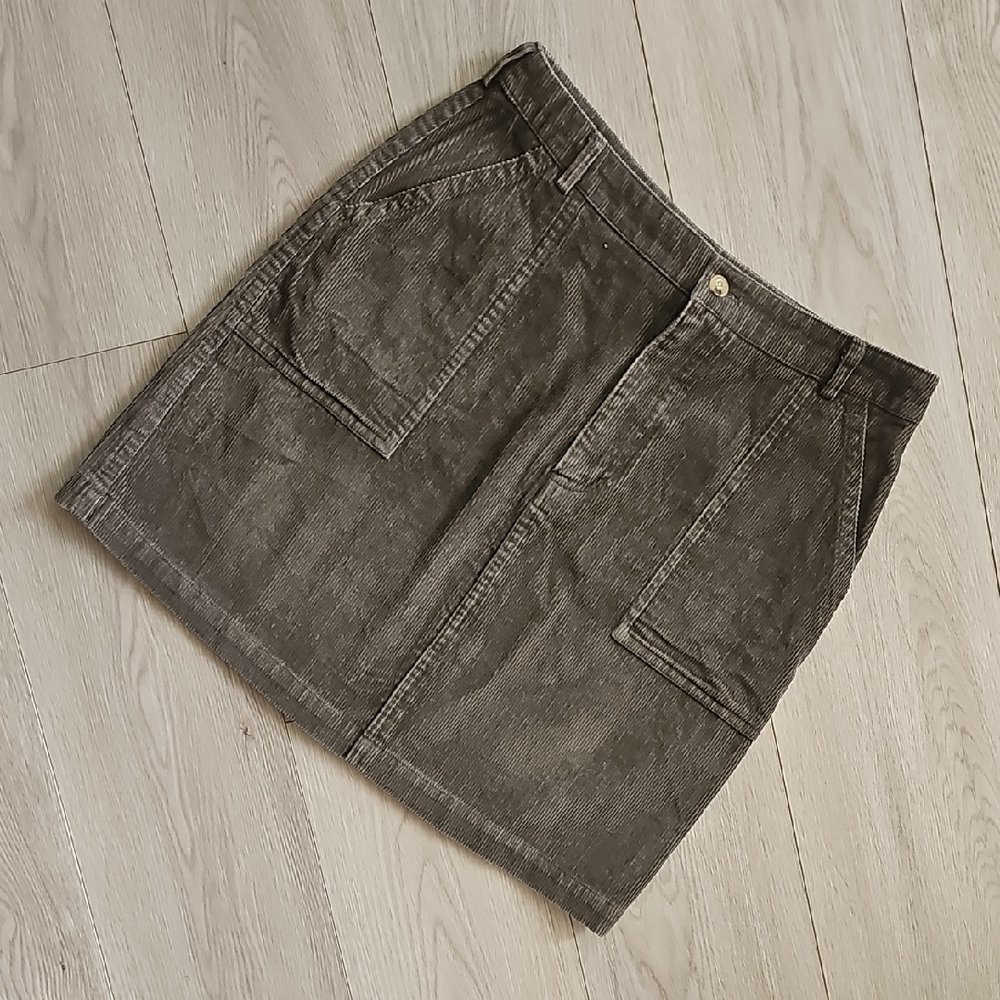 Vintage 90s Nevada Brown Corduroy Neutral Grunge A-Line Mini Skirt, Vtg Sz 7